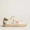 Hi Star en cuir blanc avec étoile en daim rose et languette de talon rose pailletée
