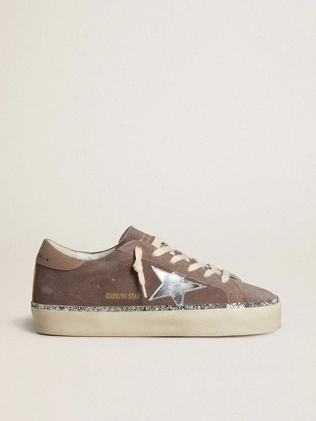 Hi Star pour femme en daim avec étoile en cuir argenté et languette de talon en cuir