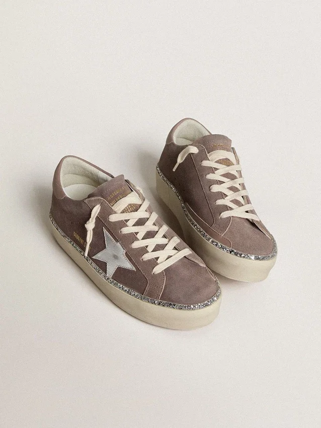 Hi Star pour femme en daim avec étoile en cuir argenté et languette de talon en cuir