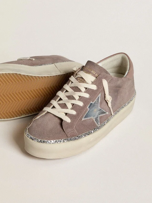Hi Star pour femme en daim avec étoile en cuir argenté et languette de talon en cuir
