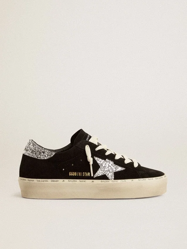Hi Star pour femme en daim noir avec étoile pailletée argentée