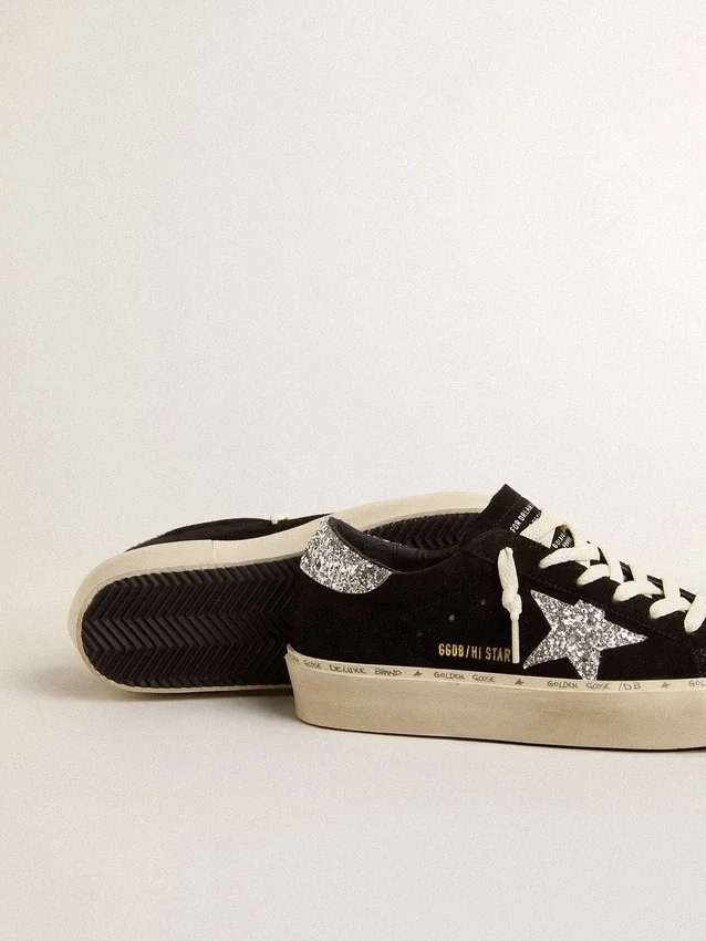 Hi Star pour femme en daim noir avec étoile pailletée argentée