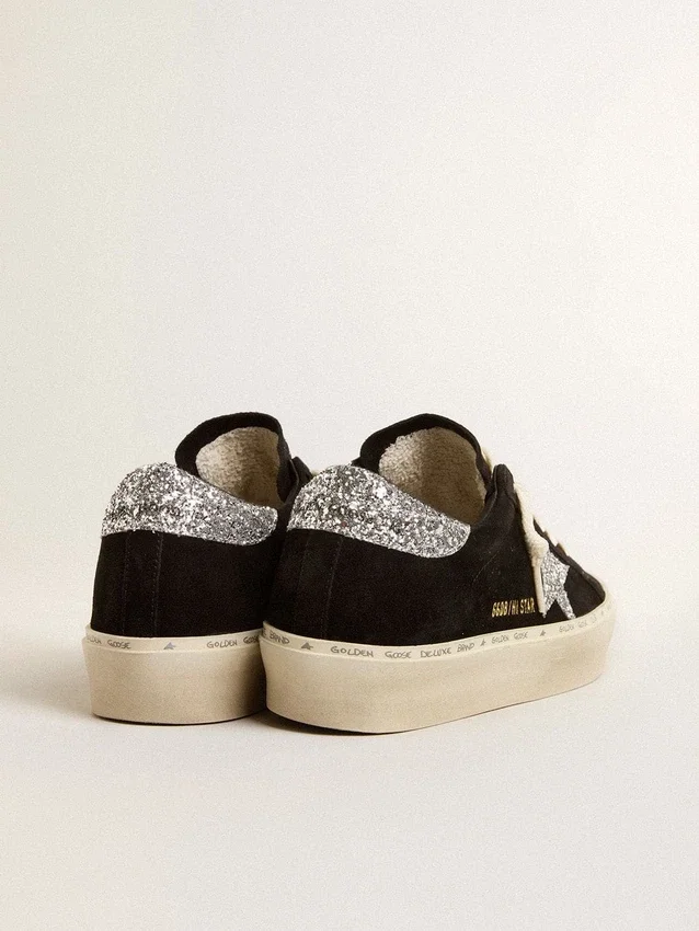 Hi Star pour femme en daim noir avec étoile pailletée argentée