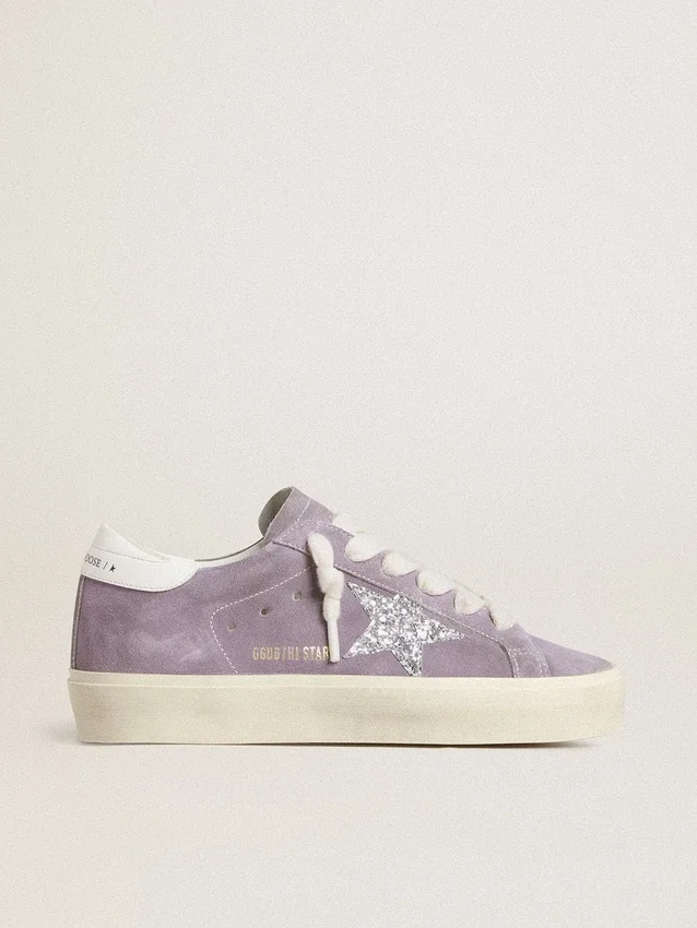 Hi Star pour femme en daim violet avec une étoile à paillettes argentées