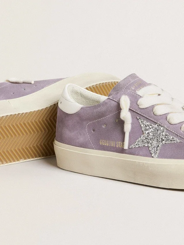 Hi Star pour femme en daim violet avec une étoile à paillettes argentées