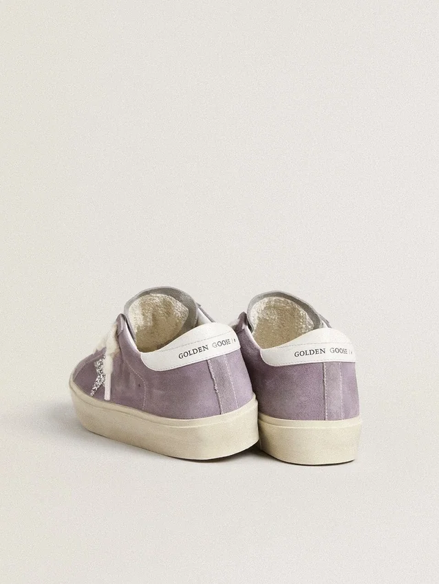Hi Star pour femme en daim violet avec une étoile à paillettes argentées