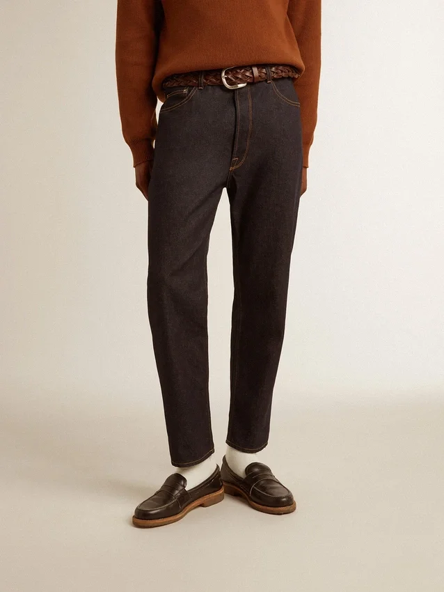 Jean bleu foncé pour homme en denim à lavage unique