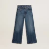 Jean bootcut pour filles, délavage moyen et broderies