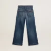Jean bootcut pour filles, délavage moyen et broderies