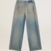 Jean boyfriend pour femme avec effet usé, délavage sable et clous