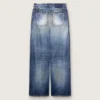 Jean boyfriend pour femme en denim bleu avec imprimé d’archives