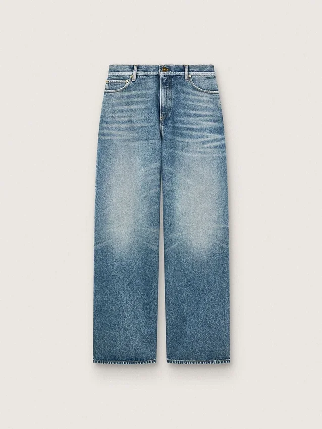 Jean boyfriend pour femme Golden en denim bleu clair délavé à la pierre