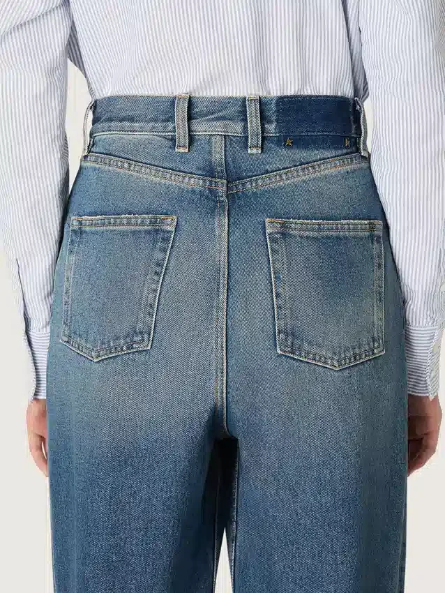 Jean boyfriend pour femme Golden en denim bleu clair délavé à la pierre