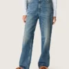 Jean boyfriend pour femme Golden en denim bleu clair délavé à la pierre
