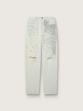 Jean délavé pour femme avec cristaux cabochons