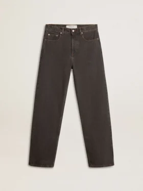 Jean gris foncé pour homme en denim délavé à plis torsadés