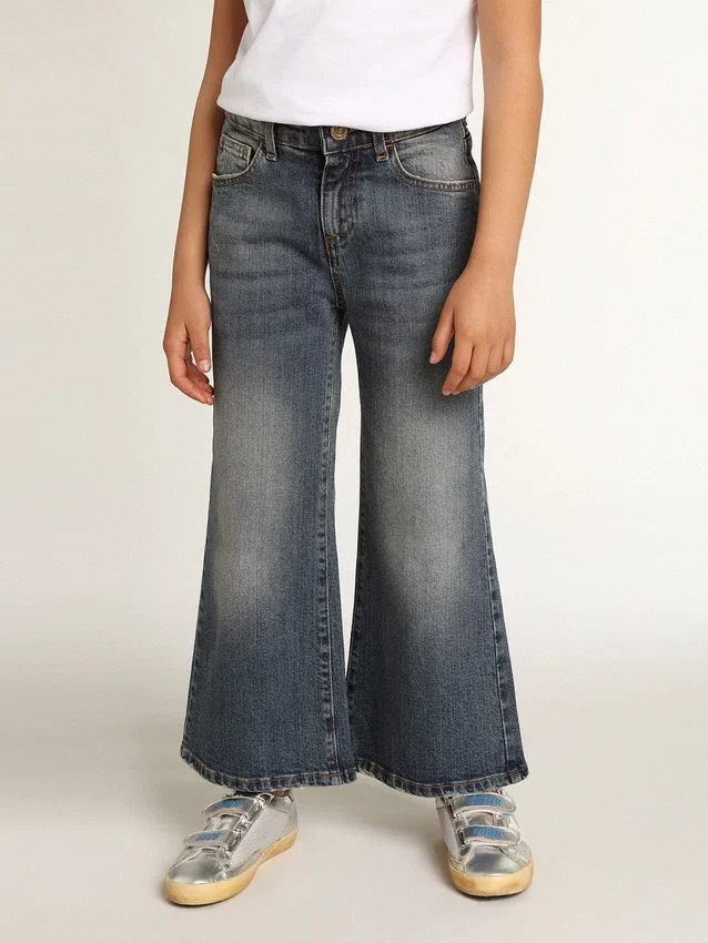 Jean à jambes larges en denim « bull » bleu moyen