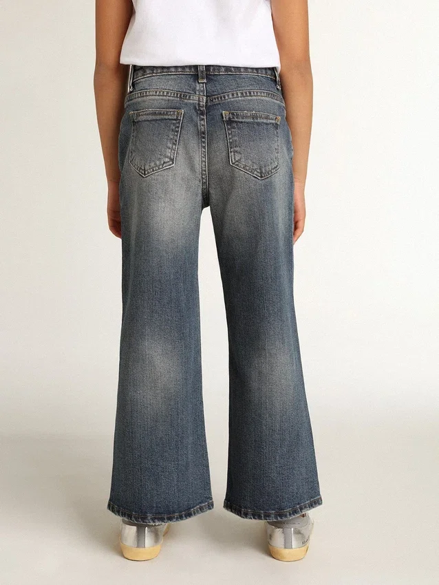 Jean à jambes larges en denim « bull » bleu moyen