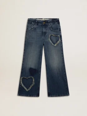 Jean à jambes larges pour filles en denim bleu