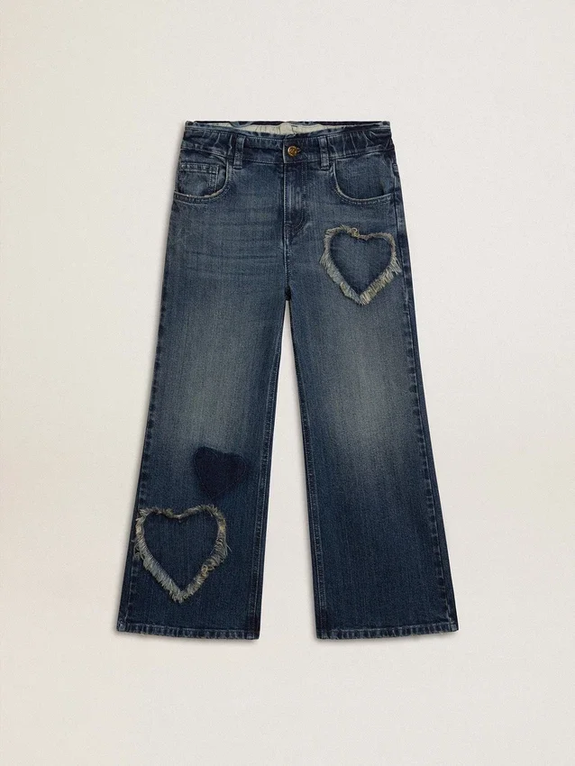 Jean à jambes larges pour filles en denim bleu