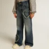 Jean à jambes larges pour filles en denim bleu