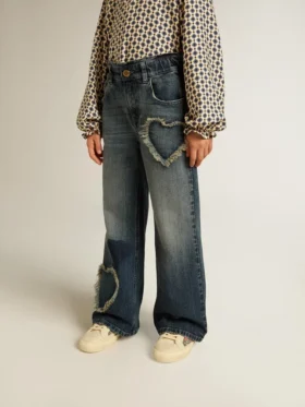 Jean à jambes larges pour filles en denim bleu
