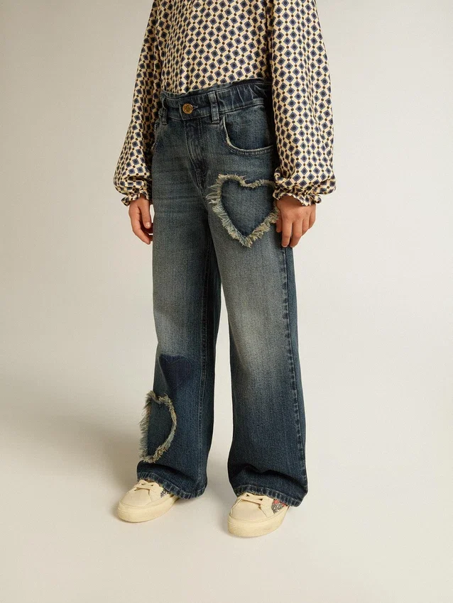 Jean à jambes larges pour filles en denim bleu