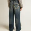 Jean à jambes larges pour filles en denim bleu