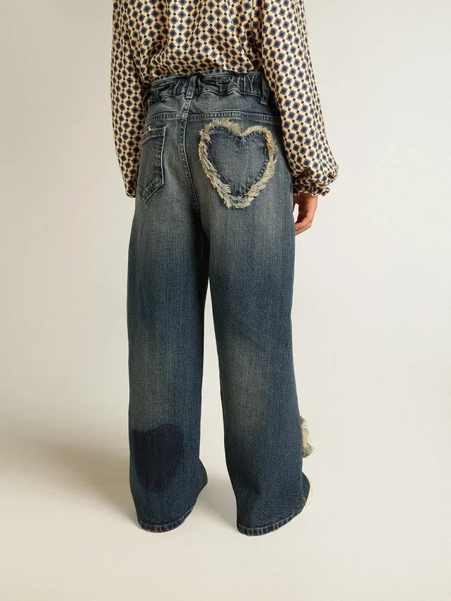 Jean à jambes larges pour filles en denim bleu