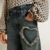 Jean à jambes larges pour filles en denim bleu