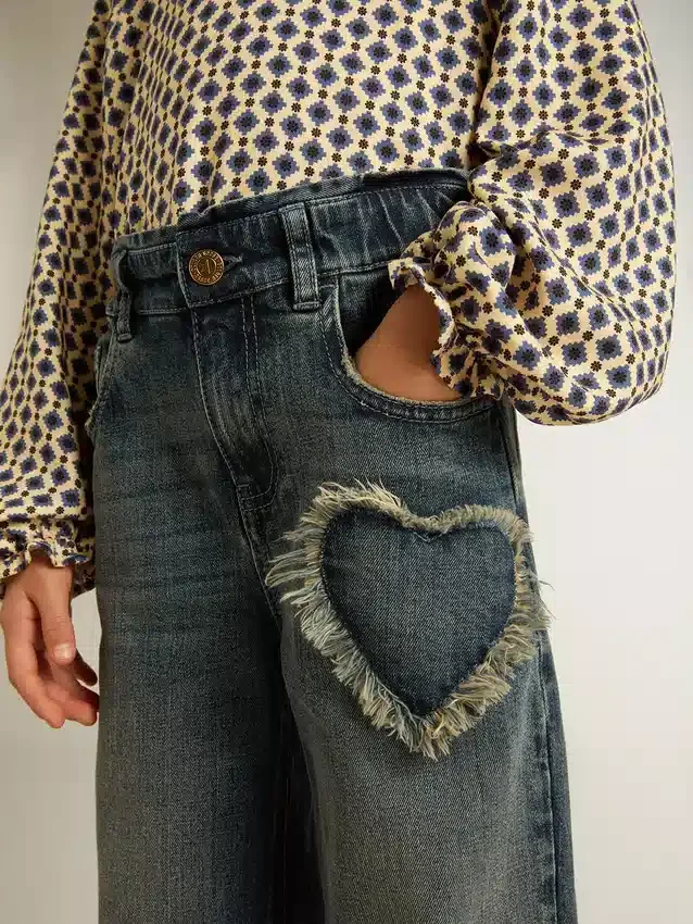 Jean à jambes larges pour filles en denim bleu