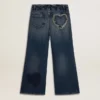 Jean à jambes larges pour filles en denim bleu