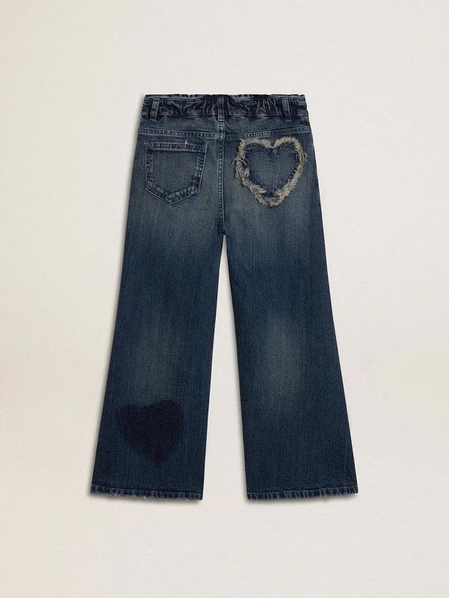 Jean à jambes larges pour filles en denim bleu