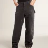Jean noir en coton délavé pour femme avec empiècements sur le devant