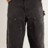 Jean noir en coton délavé pour femme avec empiècements sur le devant
