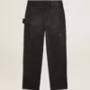 Jean noir en coton délavé pour femme avec empiècements sur le devant