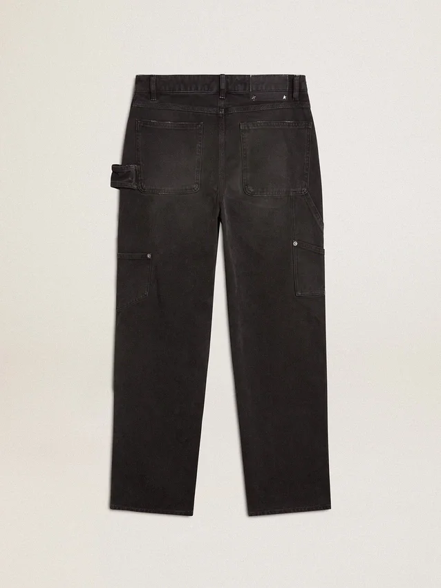 Jean noir en coton délavé pour femme avec empiècements sur le devant