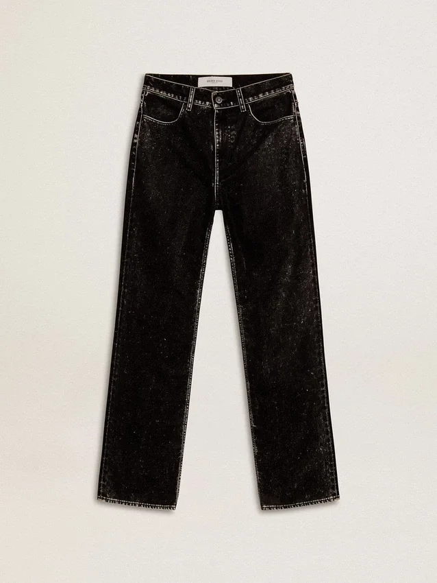 Jean noir pour femme avec un effet délavé velouté
