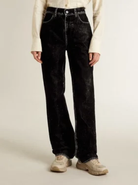 Jean noir pour femme avec un effet délavé velouté