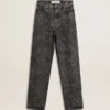 Jean noir pour femme à motif floral