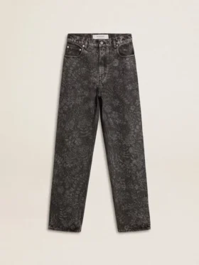 Jean noir pour femme à motif floral