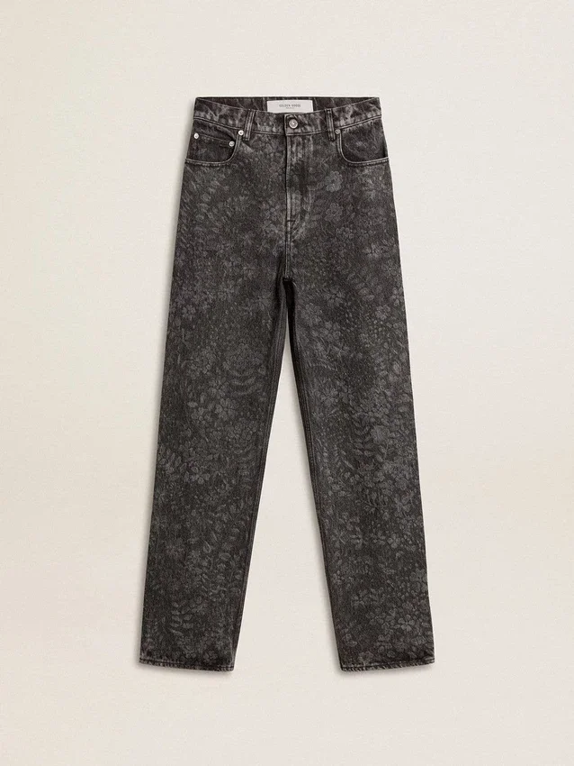 Jean noir pour femme à motif floral