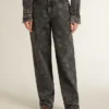 Jean noir pour femme à motif floral