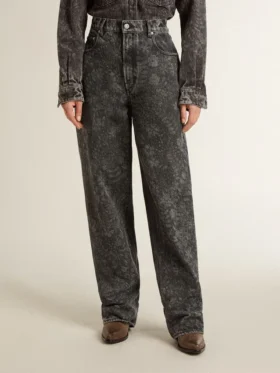 Jean noir pour femme à motif floral