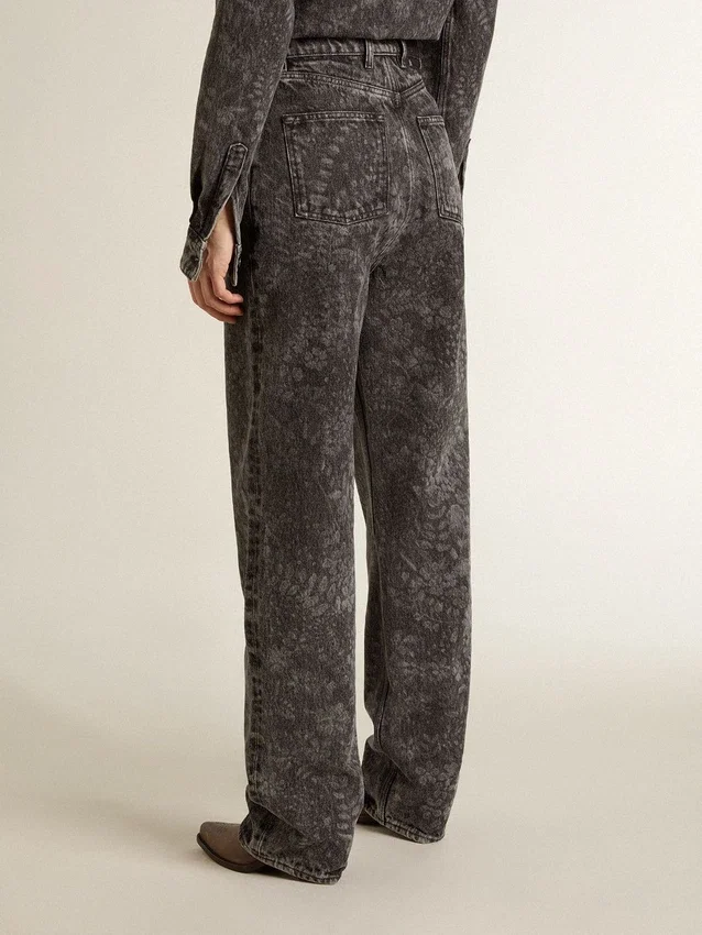 Jean noir pour femme à motif floral