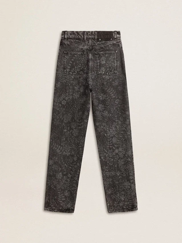 Jean noir pour femme à motif floral