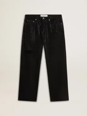 Jean noir pour homme à la coupe ample et à l’effet dégradé, entièrement orné de cristaux