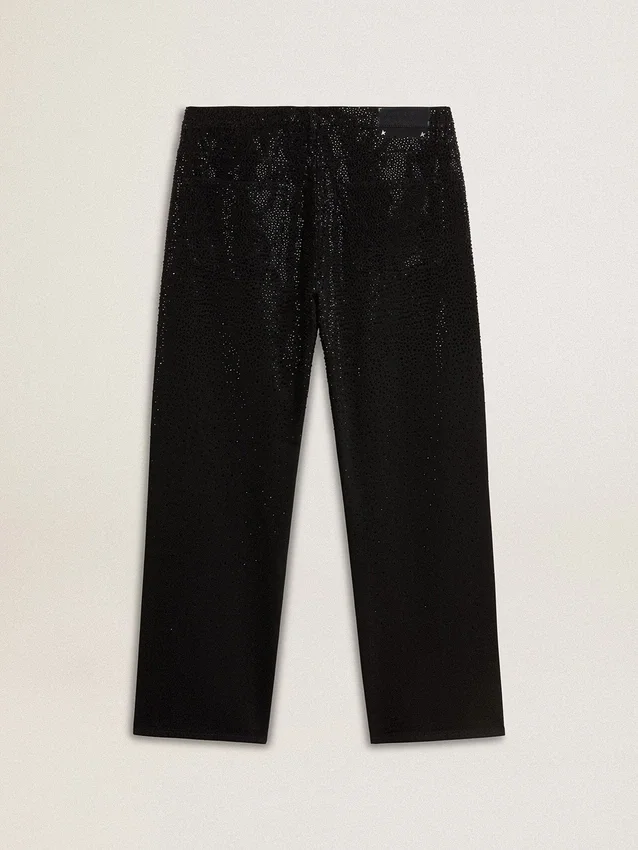 Jean noir pour homme à la coupe ample et à l’effet dégradé, entièrement orné de cristaux