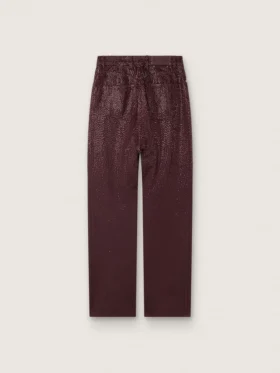 Jean pour femme en denim bordeaux orné de cristaux dégradés