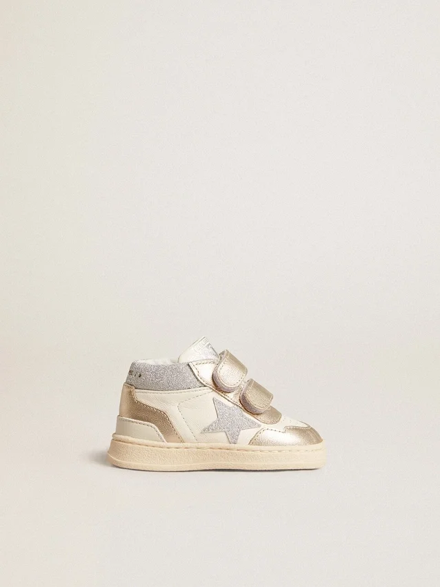 June Junior en cuir nappa et empiècements en cuir métallisé avec étoile pailletée
